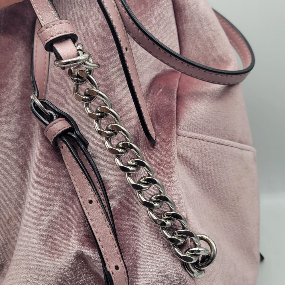 VICTORIA SECRET BACKPACK DUSTY ROSE VELOUR SHIMMER/CHAIN ACCENTS Zip Pockets - Picture 5 of 14